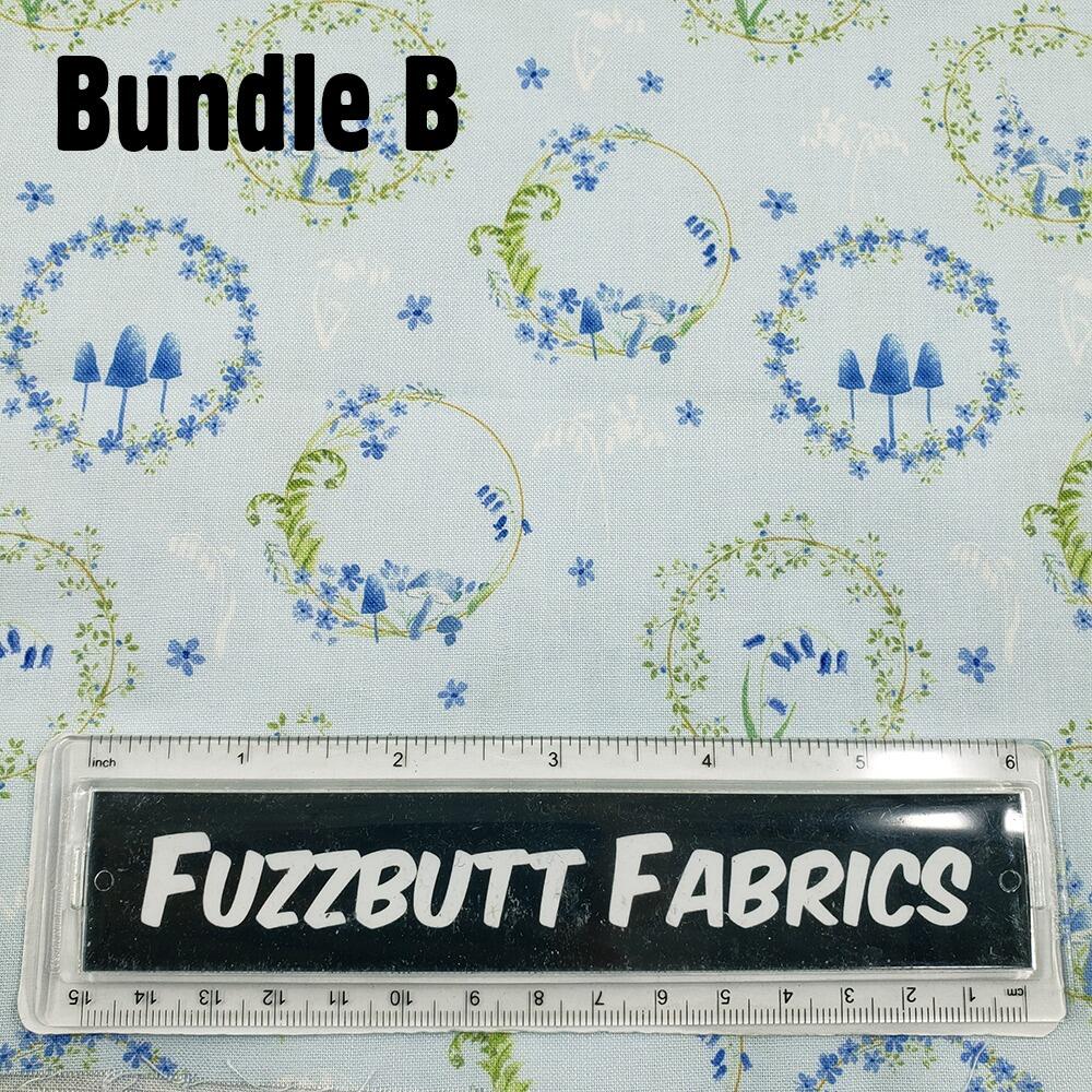 Debbie Shore fabric, bluebell hollow, vintage style floral fabric, bluebells, forest flowers, fat quarter bundles