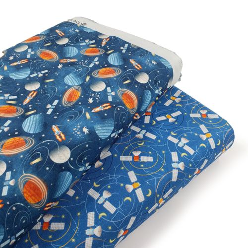 satellites, space fabric, planets, space rockets, kids fabric, NASA, starlink