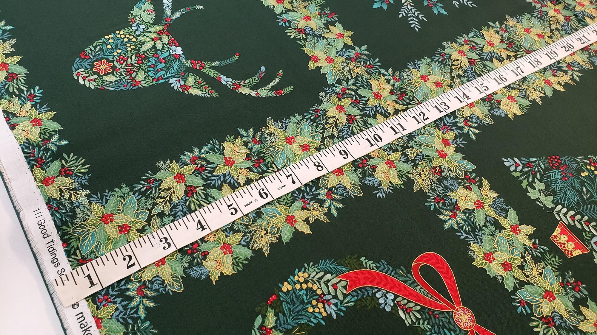 Makower Good Tidings 100% cotton Christmas fabric panels, deer, wreaths, snowmen