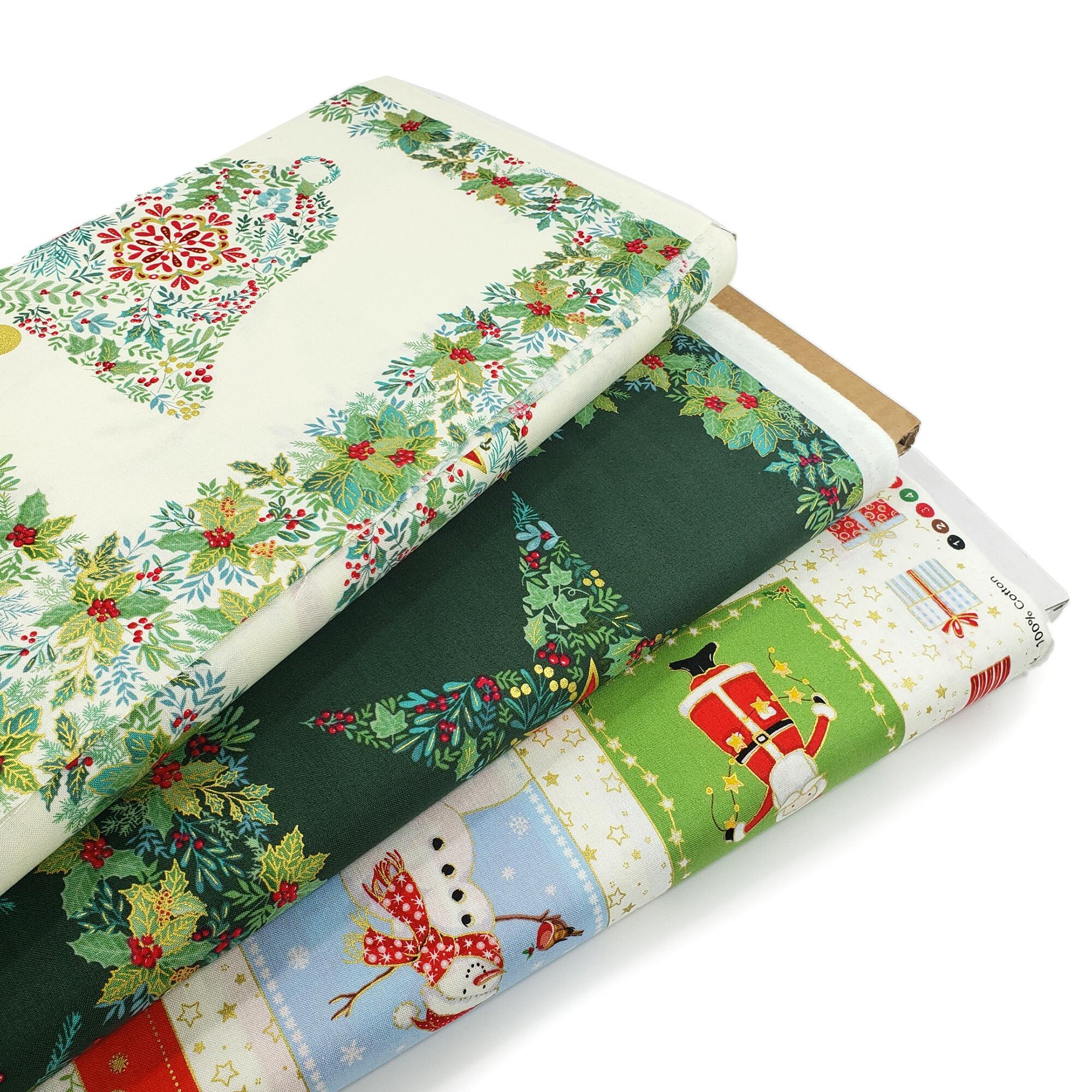 Makower Good Tidings 100% cotton Christmas fabric panels, deer, wreaths, snowmen
