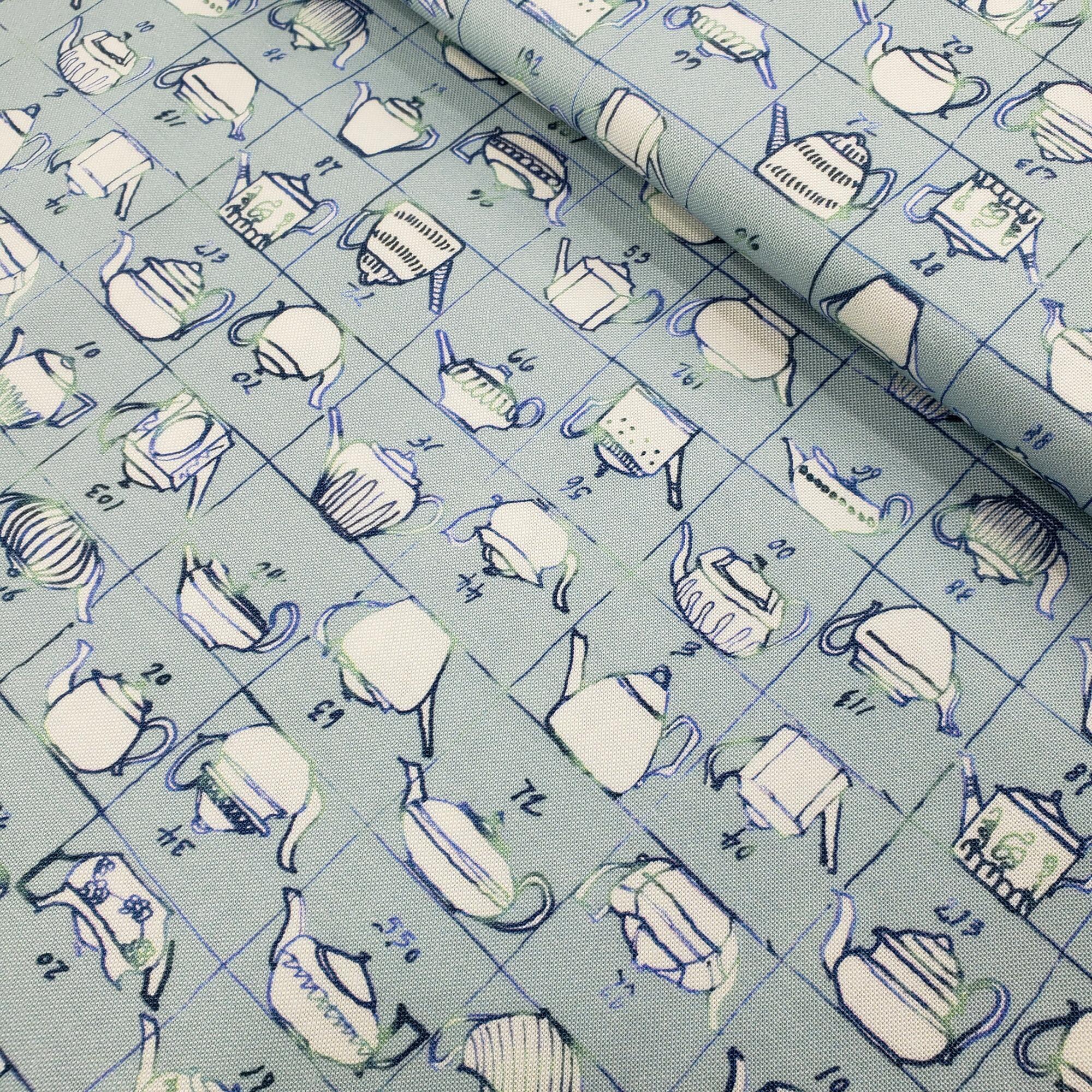 moda, crockery, janet clare, slow stitch fabric, vintage, victorian style, junk journal, teapots