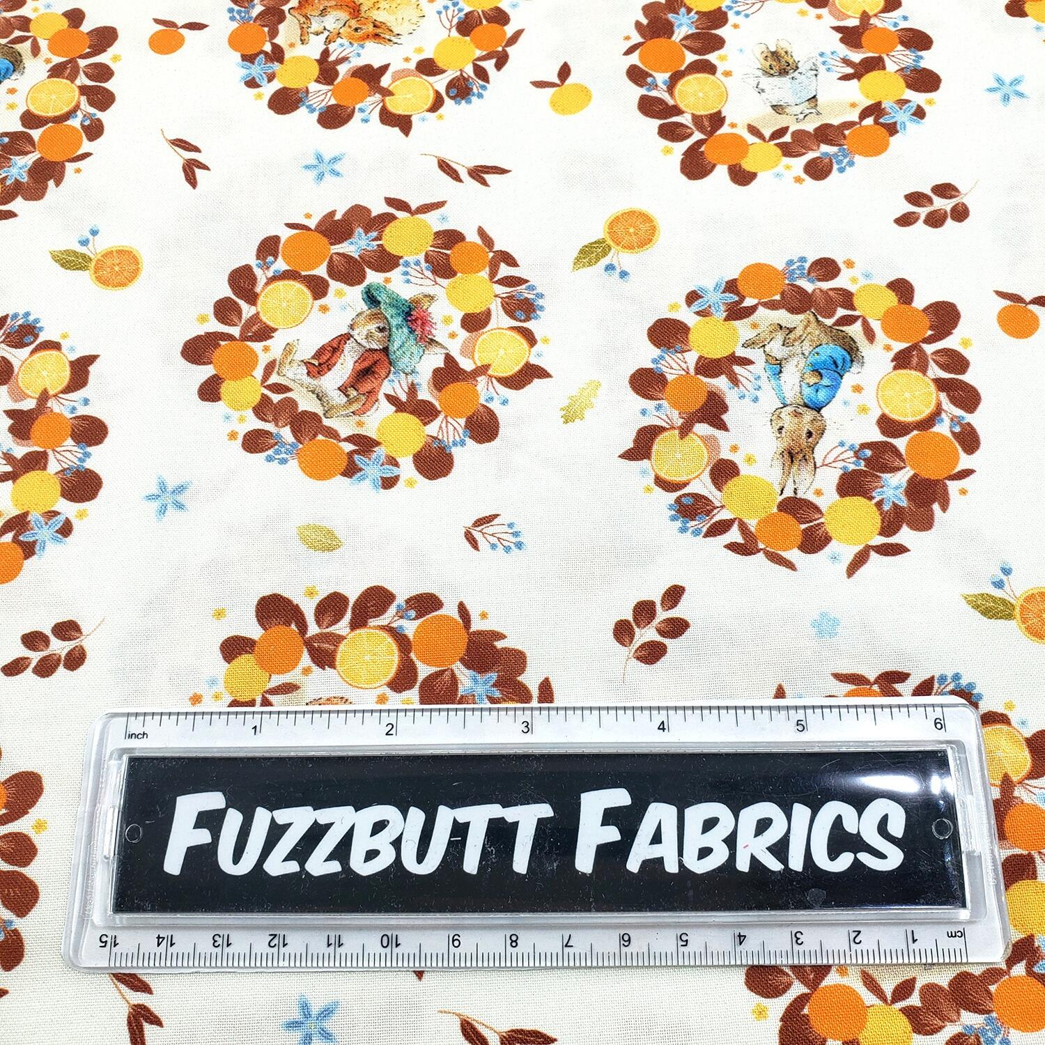 peter rabbit, jemima puddleduck, squirrel nutkin organic cotton fabric