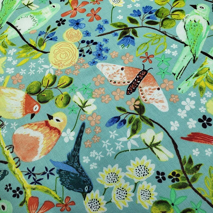 serenity blooms ,poppie cotton, vintage style birds, slow stitch, junk journal fabric
