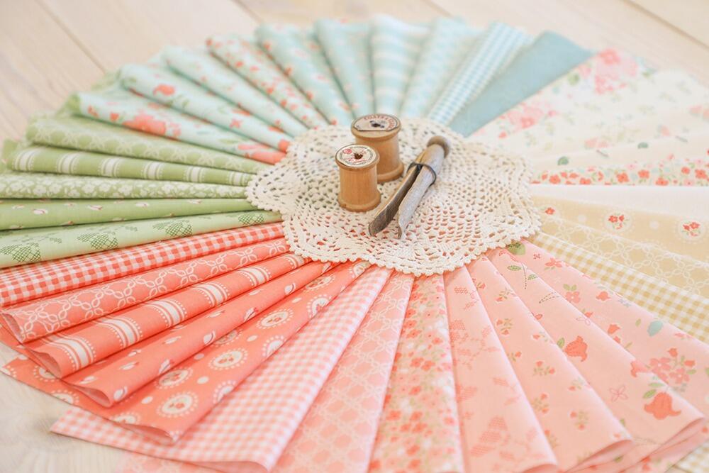 moda charm pack, sunbonnet, my sew quilty life,cottagecore fabric, vintage style, vintage nursery, fabric squares, patchwork squares, pastel vintage fabric