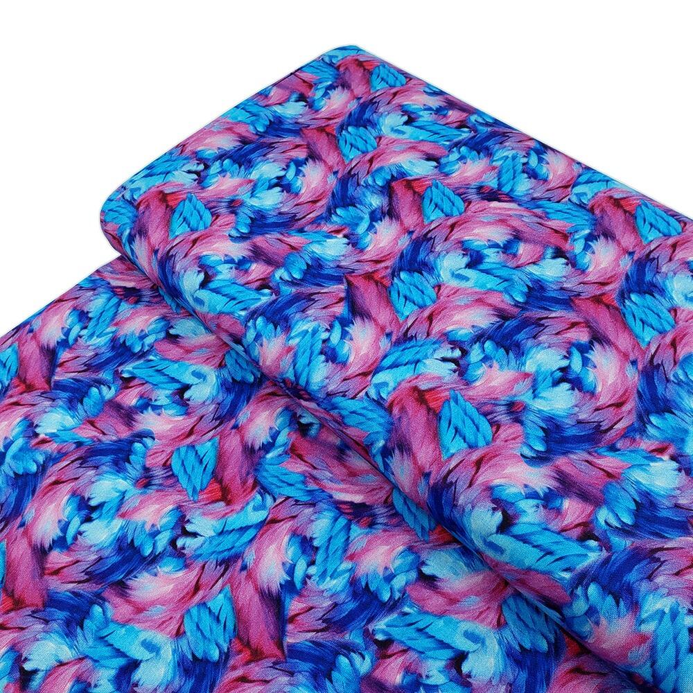 Spring into beauty fabric, 3wishes, blue and pink feathers, pastel florals, watercolour floral fabric