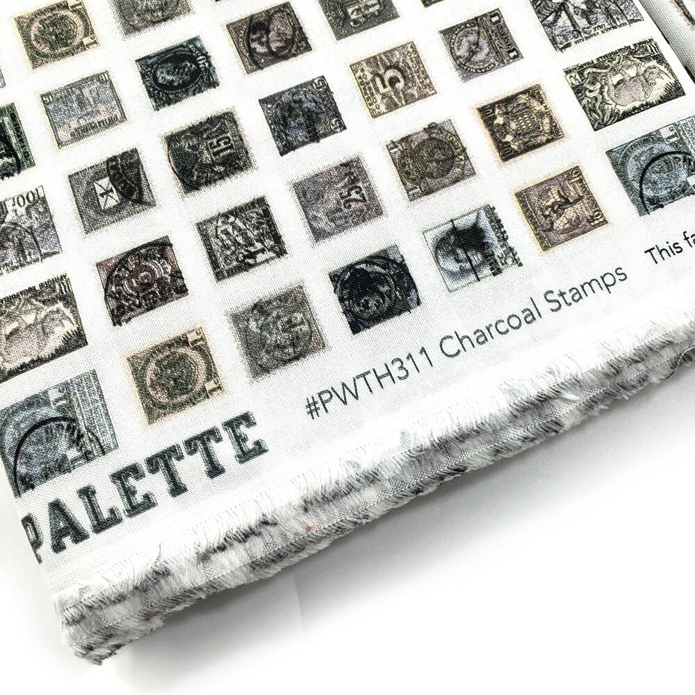 vintage stamps, Tim Holtz fat quarter, palette, junk journal fabric, slow stitch, vintage style, eclectic elements, monochrome, abandoned