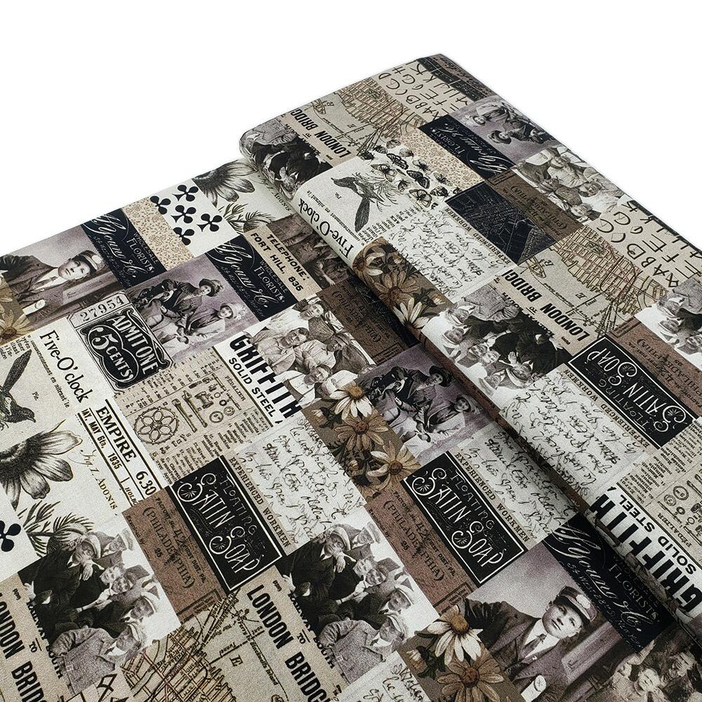 vintage montage, Tim Holtz fat quarter, palette, junk journal fabric, slow stitch, vintage style, eclectic elements, monochrome, abandoned, junk journal fabric