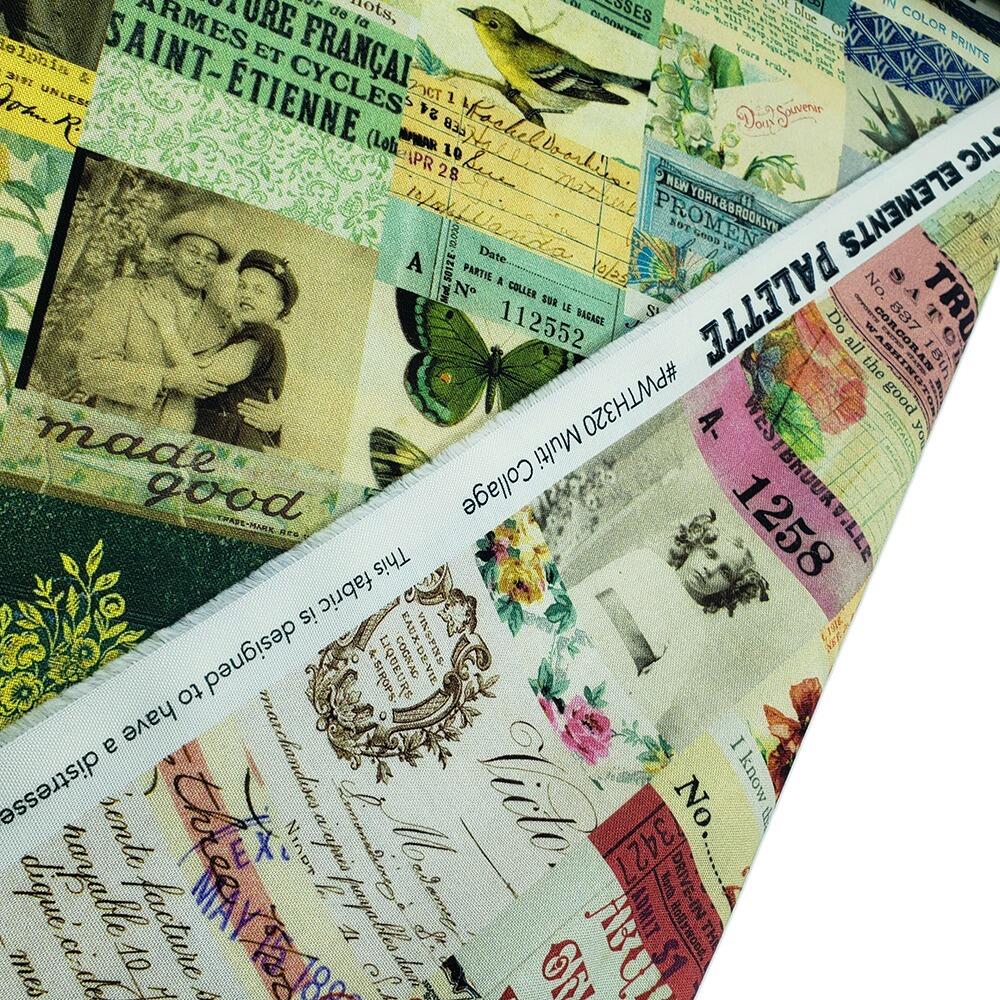 vintage stamps, Tim Holtz fat quarter, palette, junk journal fabric, slow stitch, vintage style, eclectic elements, monochrome, abandoned,PWTH320