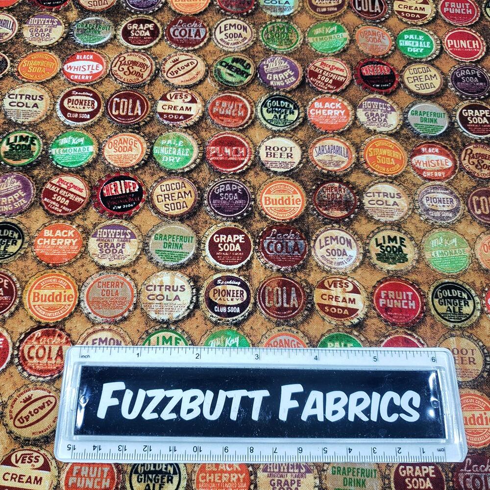 Tim Holtz, top shop, fat quarter, palette, junk journal fabric, slow stitch, vintage style, eclectic elements, monochrome, abandoned, PWTH024, vintage bottle tops