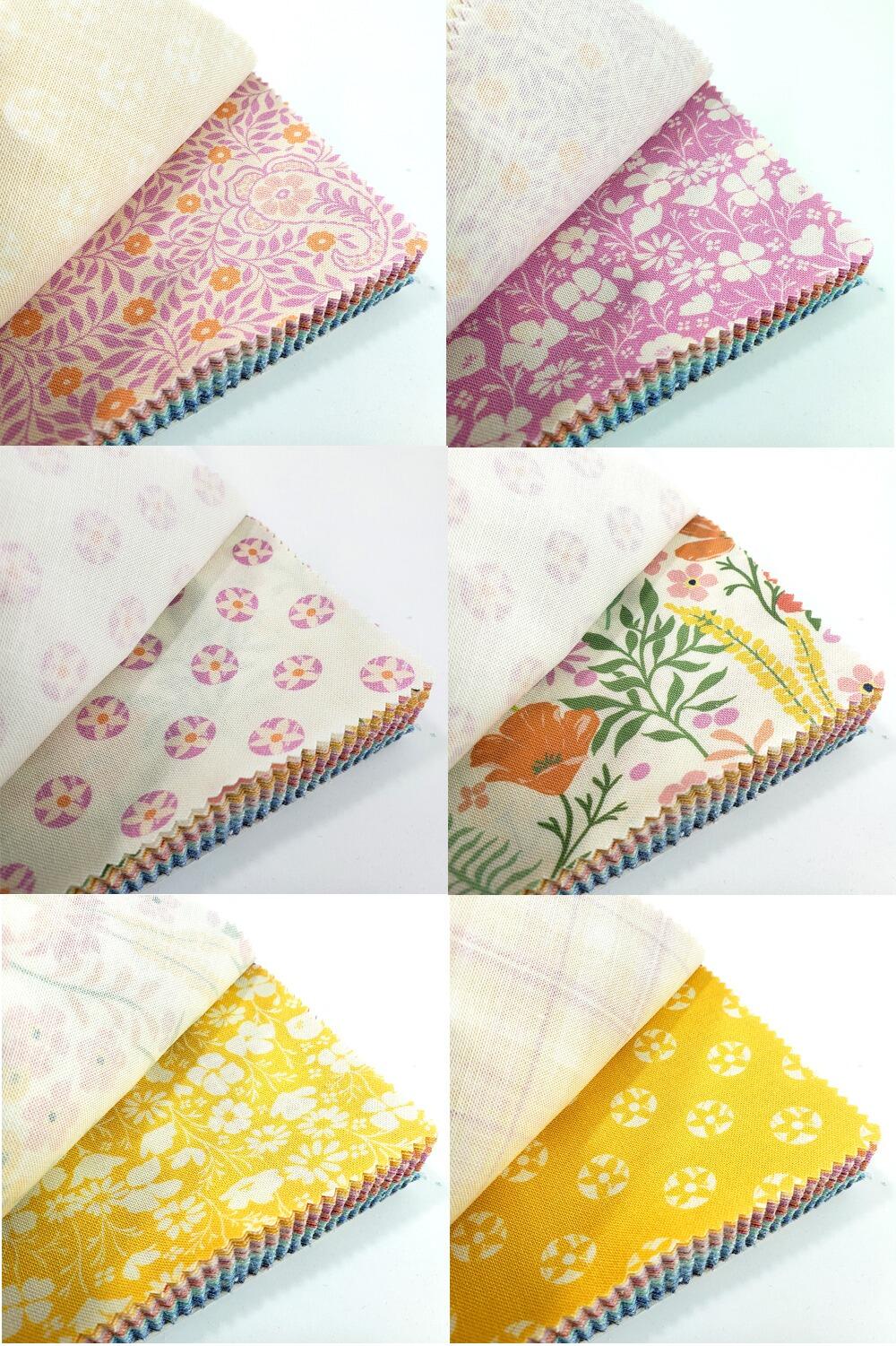 Moda, cannon beach, bright, floral fabric, floral, squares for patchwork, cotton, easy quilting, precut squares,charm pack, crystal manning fabric