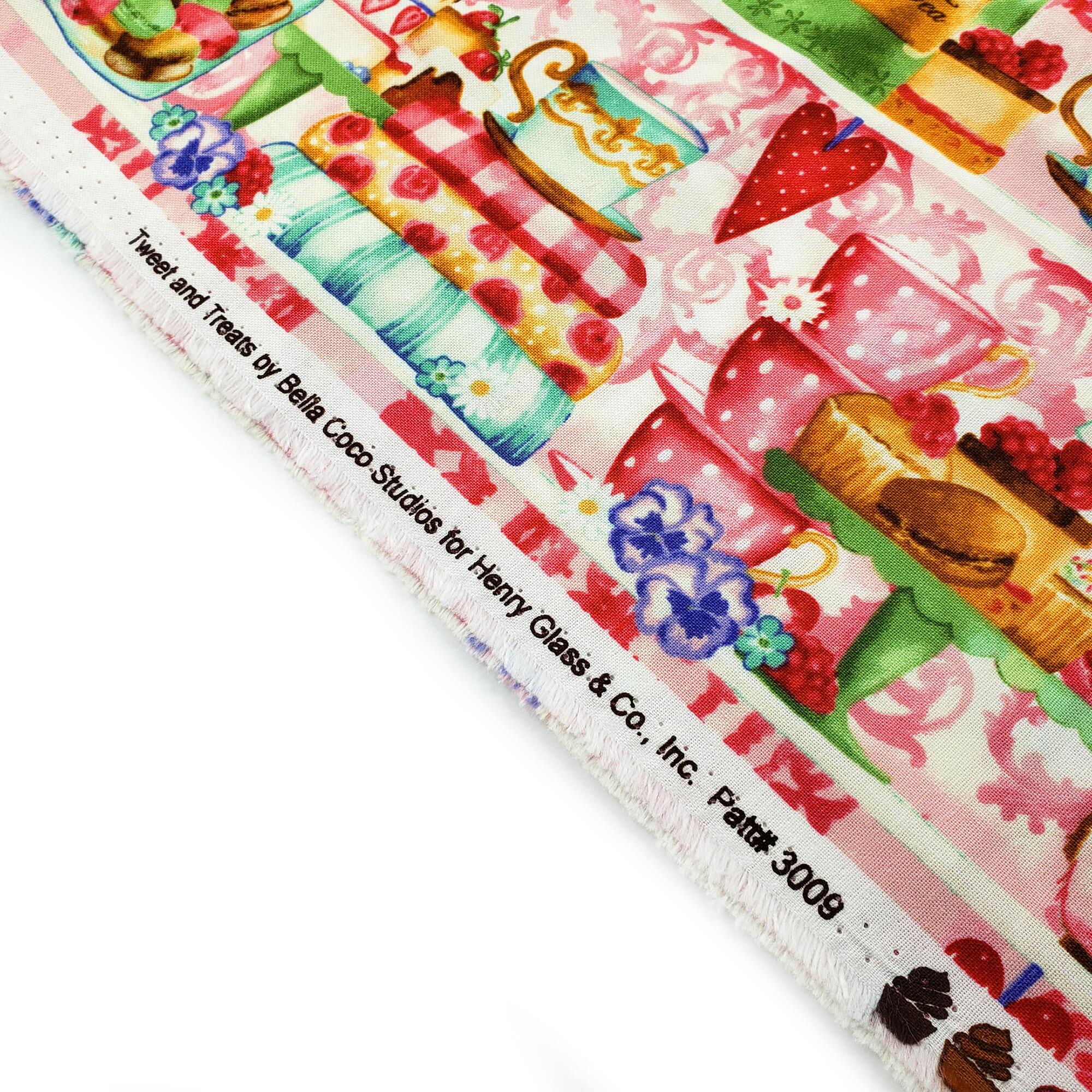 afternoon tea fabric, cakes, birds, teacups, sweet treats, bella coco fabric