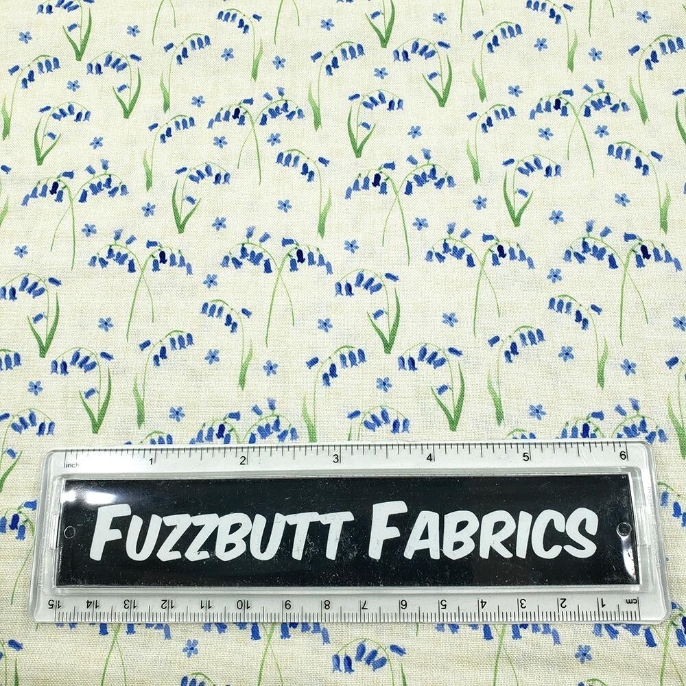 Debbie Shore fabric, bluebell hollow, vintage style floral fabric, bluebells, forest flowers