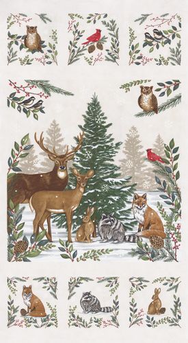 moda fabric, deb strain, woodland winter, whimsy animals, vintage style fabric, foxes, raccoons, badgers, winter, christmas