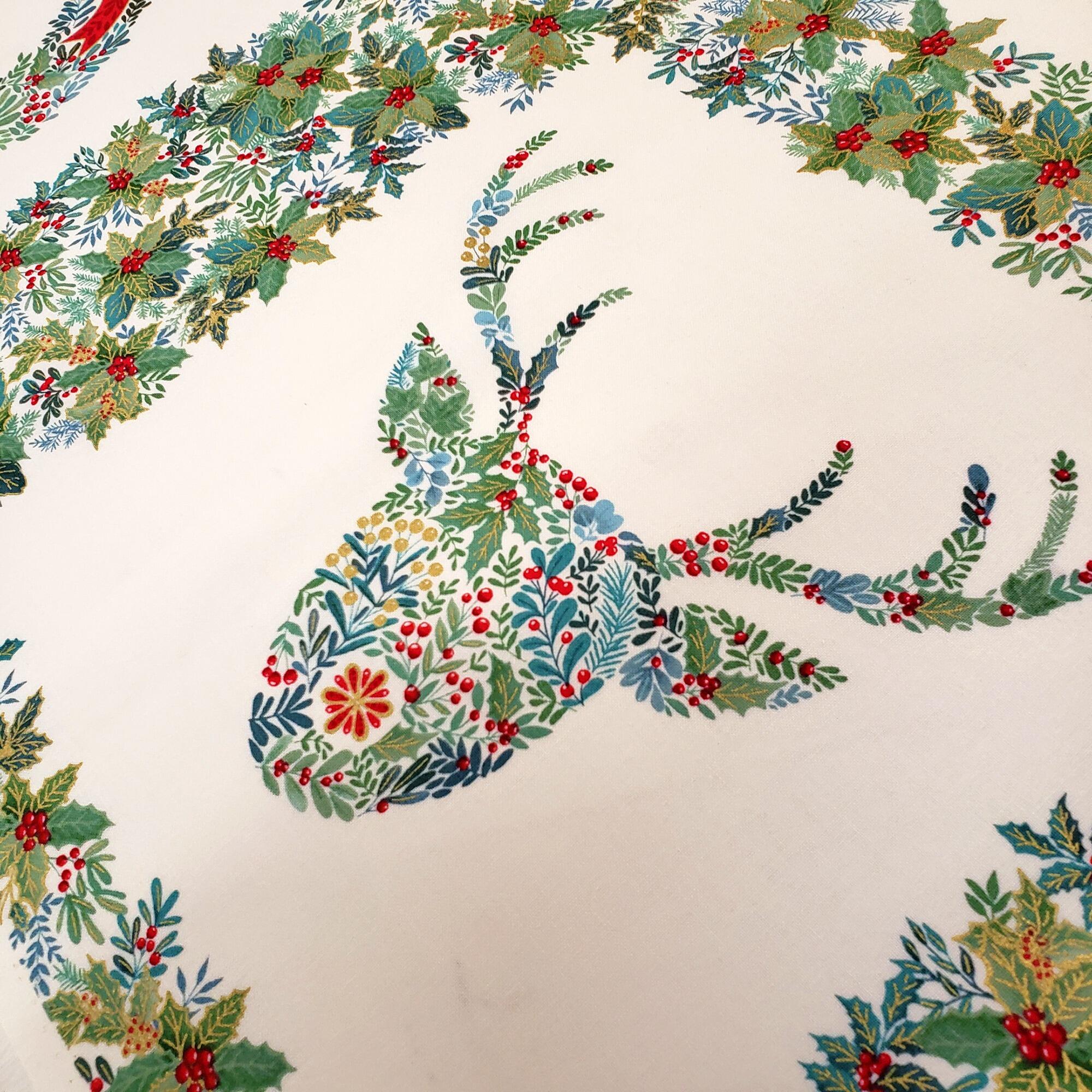 Makower Good Tidings 100% cotton Christmas fabric panels, deer, wreaths, snowmen