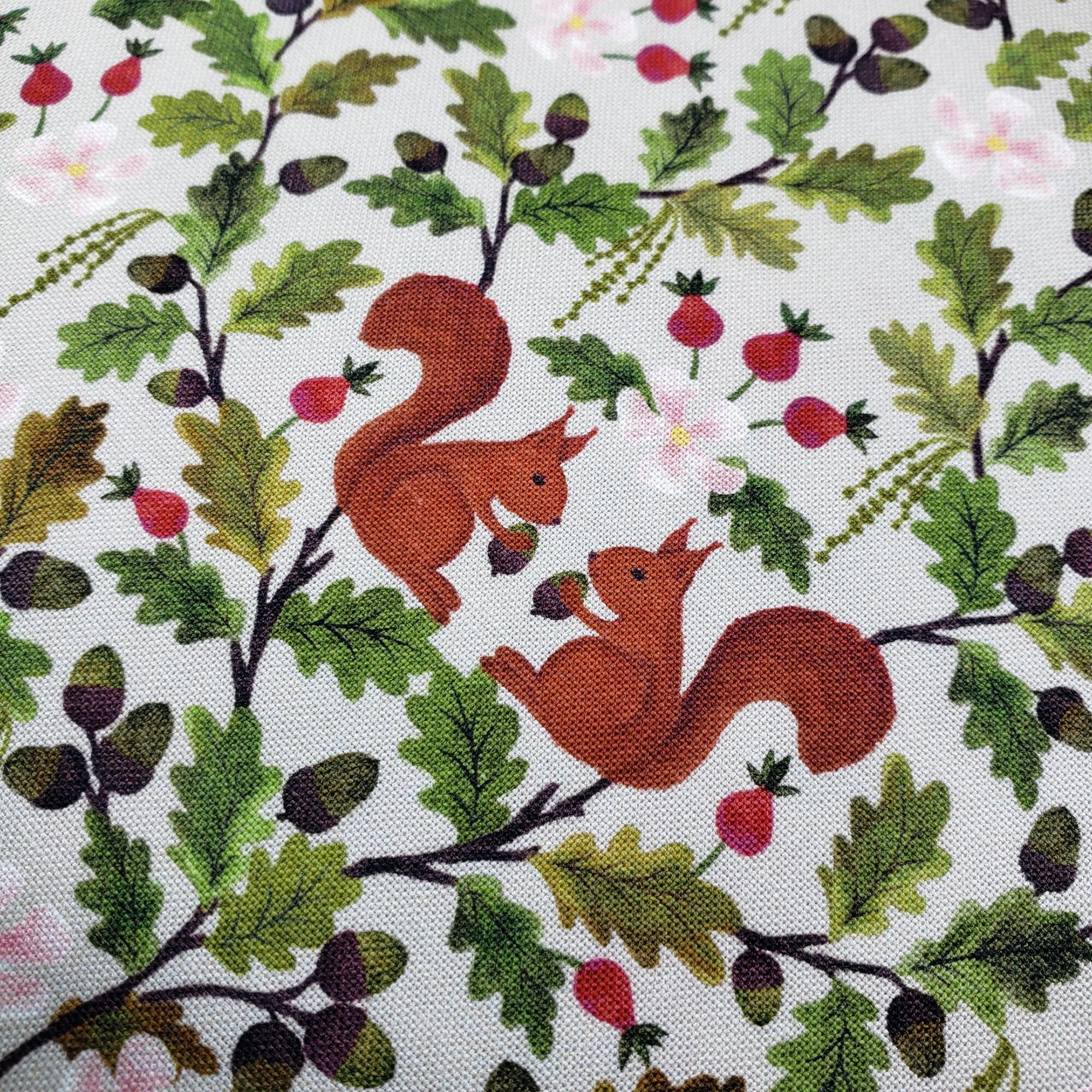 Lewis & Irene,old quercus, owls, acorns, squirrels, foxes, woodland fabric, autumn fabric
