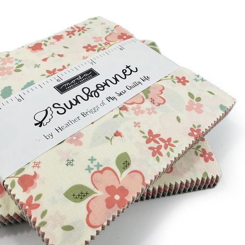 moda charm pack, sunbonnet, my sew quilty life,cottagecore fabric, vintage style, vintage nursery, fabric squares, patchwork squares, pastel vintage fabric