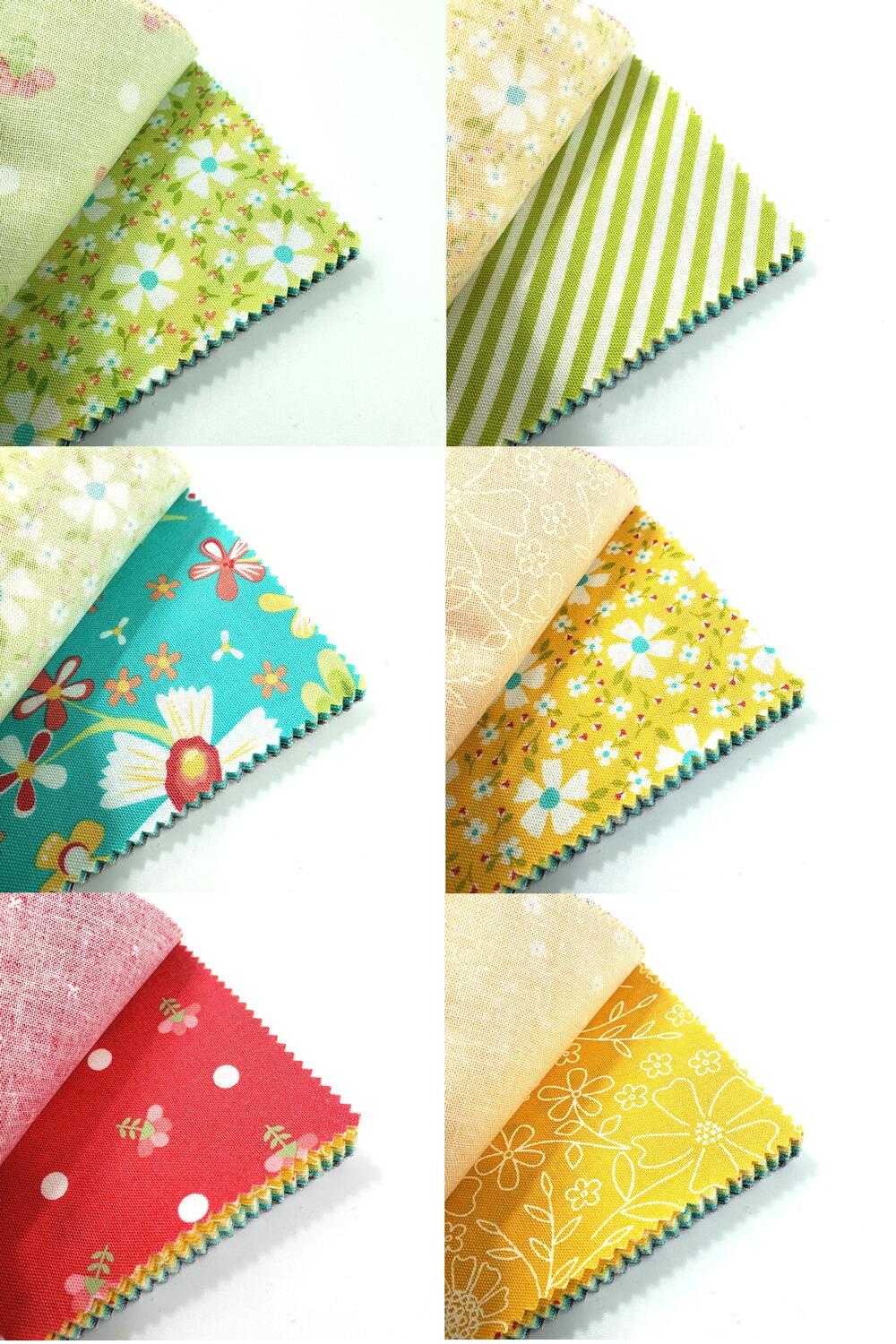 moda charm pack,corey yoder, in the garden,fabric squares,cotton squares, patchwork cotton squares, flowers, berries, spring, cheerful, colourful, berries, flowers