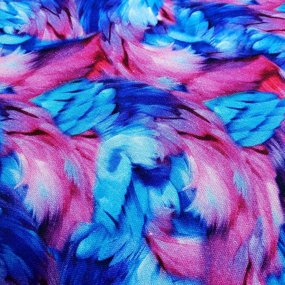 Spring into beauty fabric, 3wishes, blue and pink feathers, pastel florals, watercolour floral fabric