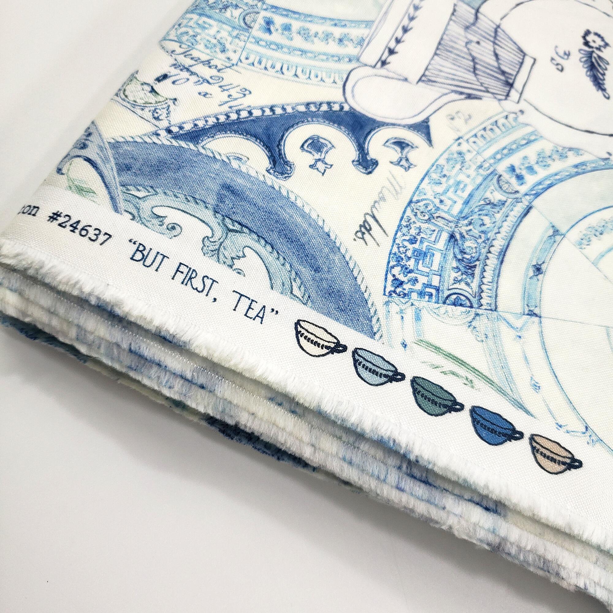 moda, crockery, janet clare, slow stitch fabric, vintage, victorian style, junk journal, teapots