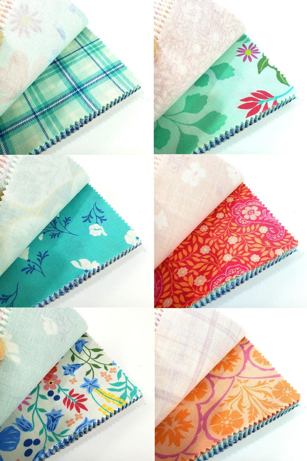 Moda, cannon beach, bright, floral fabric, floral, squares for patchwork, cotton, easy quilting, precut squares,charm pack, crystal manning fabric