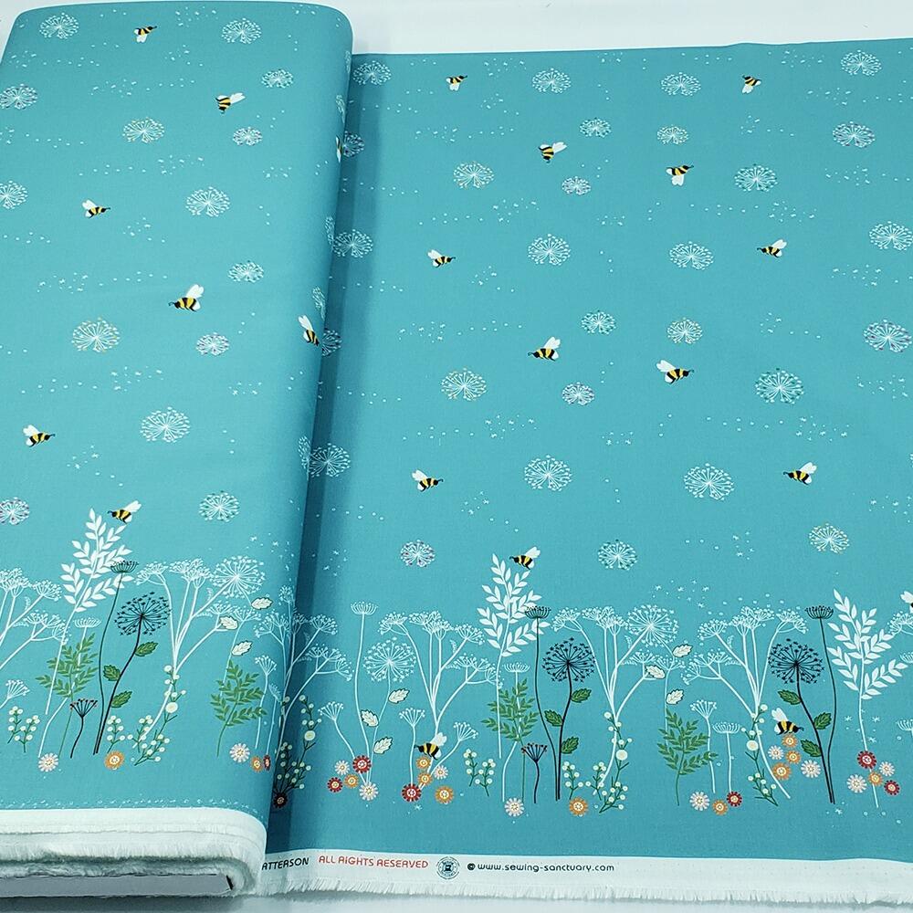 Chanting Meadow, sewing sanctuary, wildflower fabric, bees, cotton fabric uk