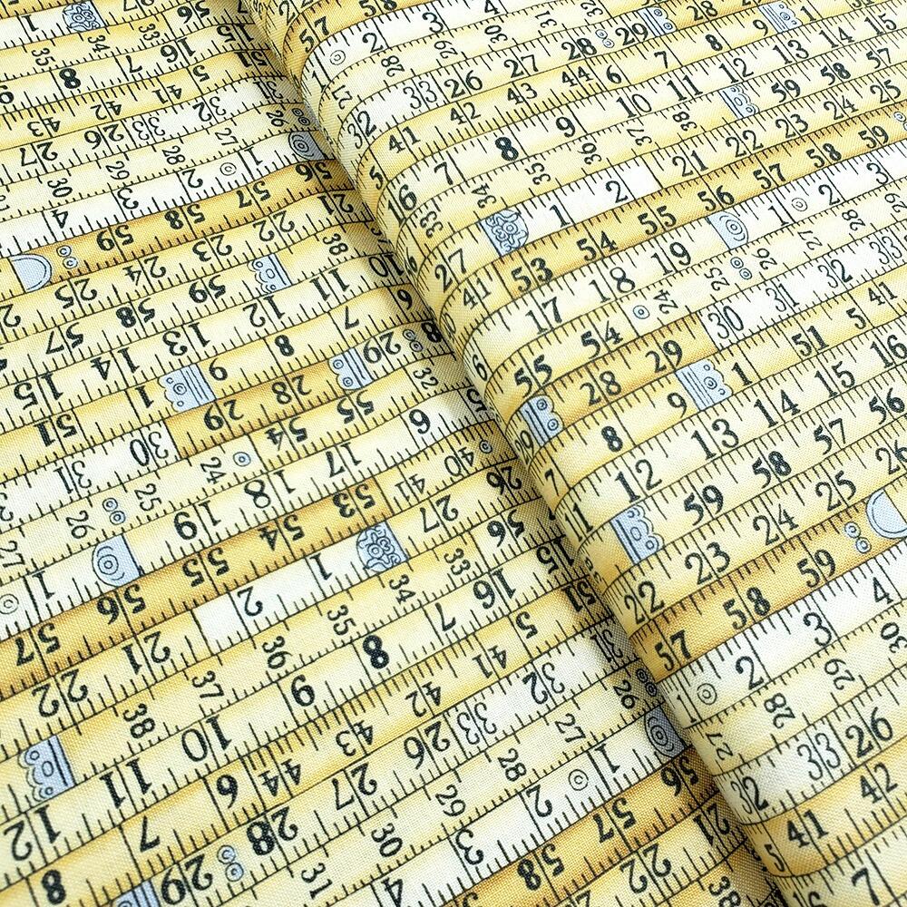Makower atelier, tape measures fabric, typed sewing words, fashion themed fabric, tailor's fabric