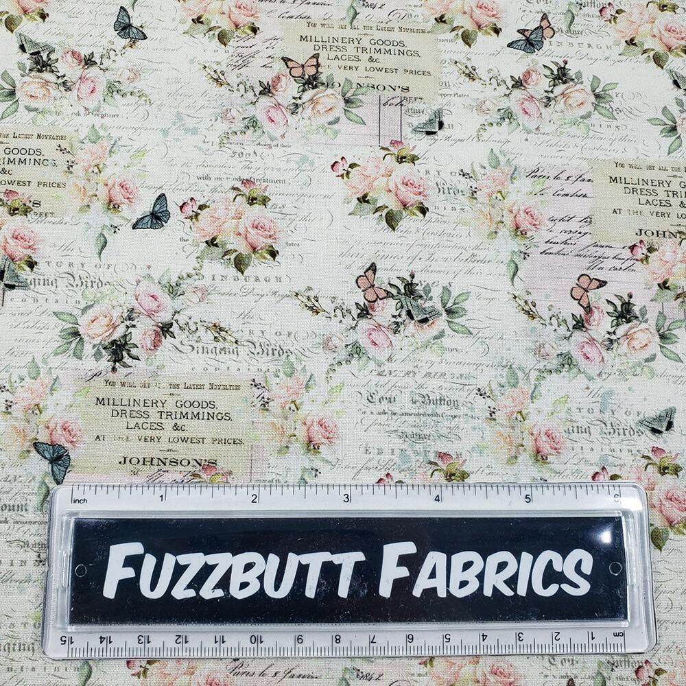 Junk journal fabric, slow stitch fabric, vintage paris, old handwriting, vintage sewing, parisian snippets, blank quilting, sewing themed fabric