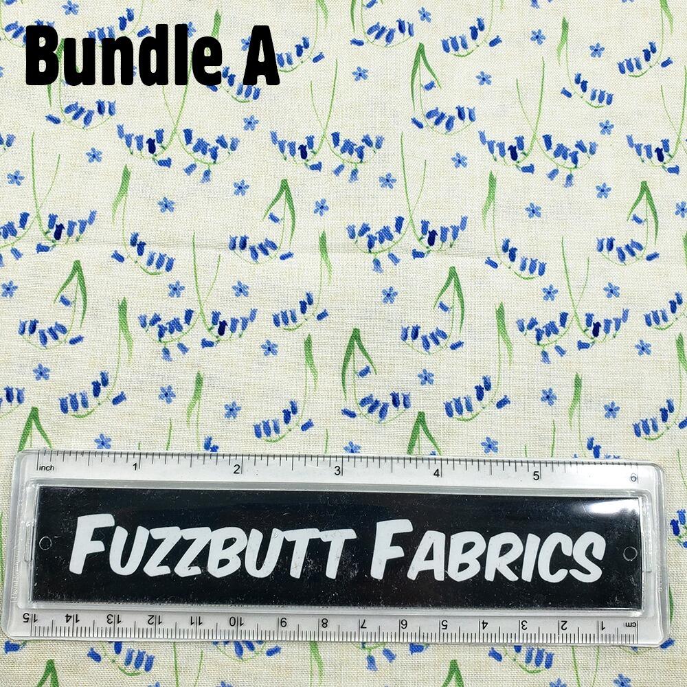 Debbie Shore fabric, bluebell hollow, vintage style floral fabric, bluebells, forest flowers, fat quarter bundles