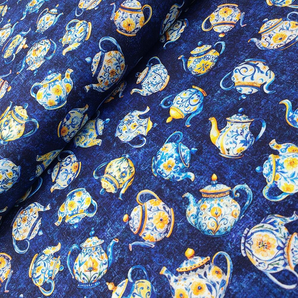 QT fabrics, citrus bliss, lemon trees, vintage teapots, junk journal, slow stitch fabric, butterflies