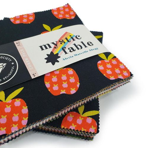 Mystic Fable charm pack, ruby star society, Alexia Abegg, retro 70s style, 5 inch squares, easy patchwork quilt, berries, rabbits