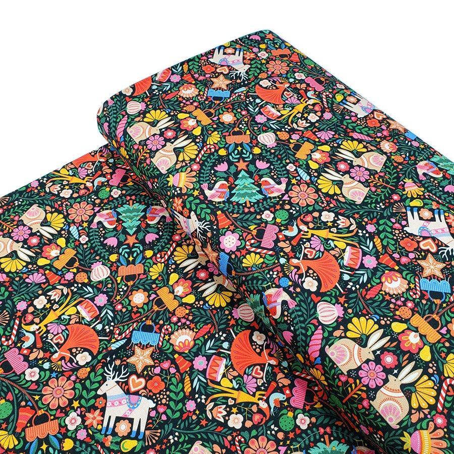 Geetanjali Behera fabric, deck the halls, thread and ink, bright colours, festive fabric, nutcracker fabric, reindeer, rabbits, christmas gifts