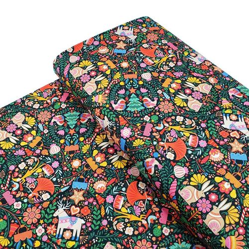 Geetanjali Behera fabric, deck the halls, thread and ink, bright colours, festive fabric, nutcracker fabric, reindeer, rabbits, christmas gifts