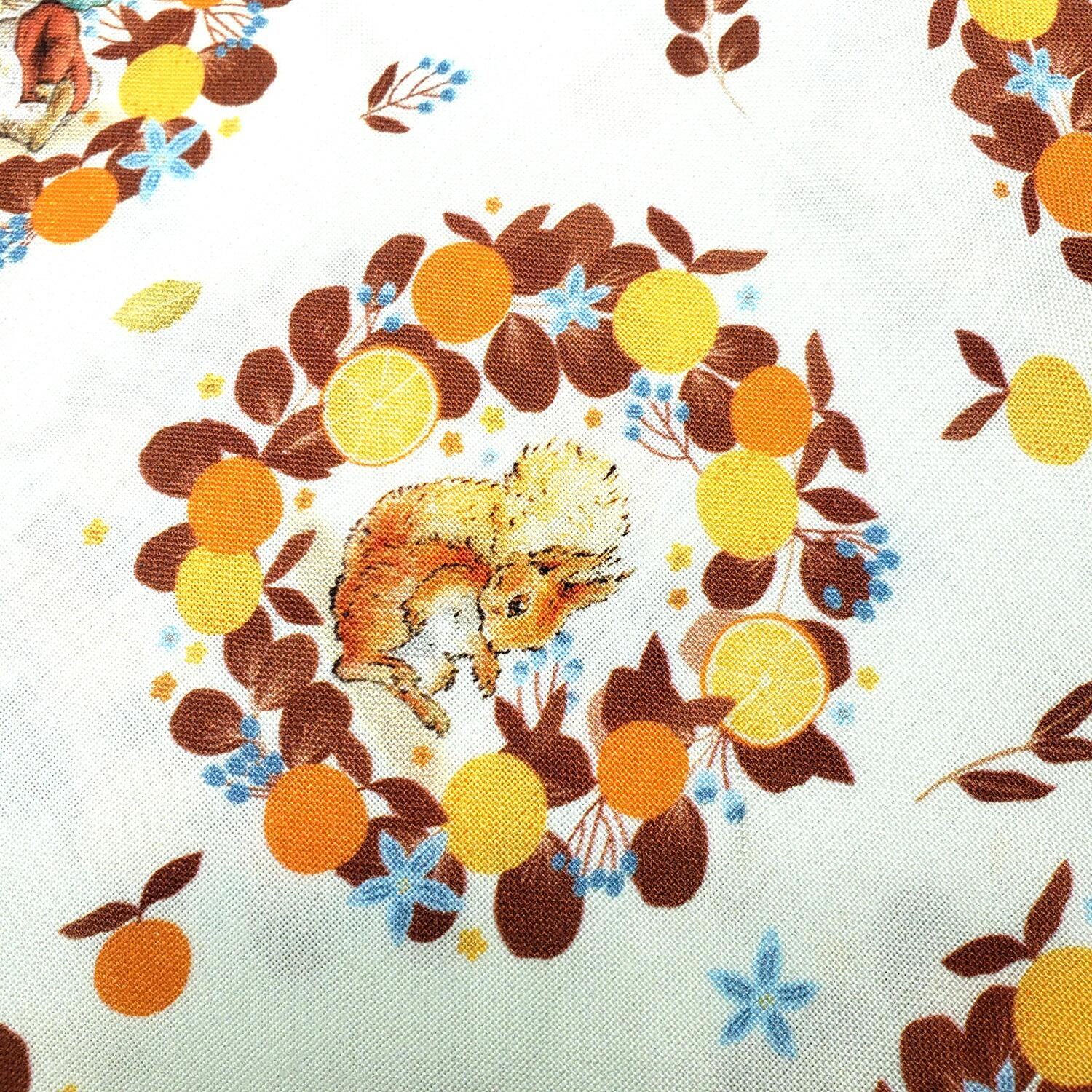 peter rabbit, jemima puddleduck, squirrel nutkin organic cotton fabric