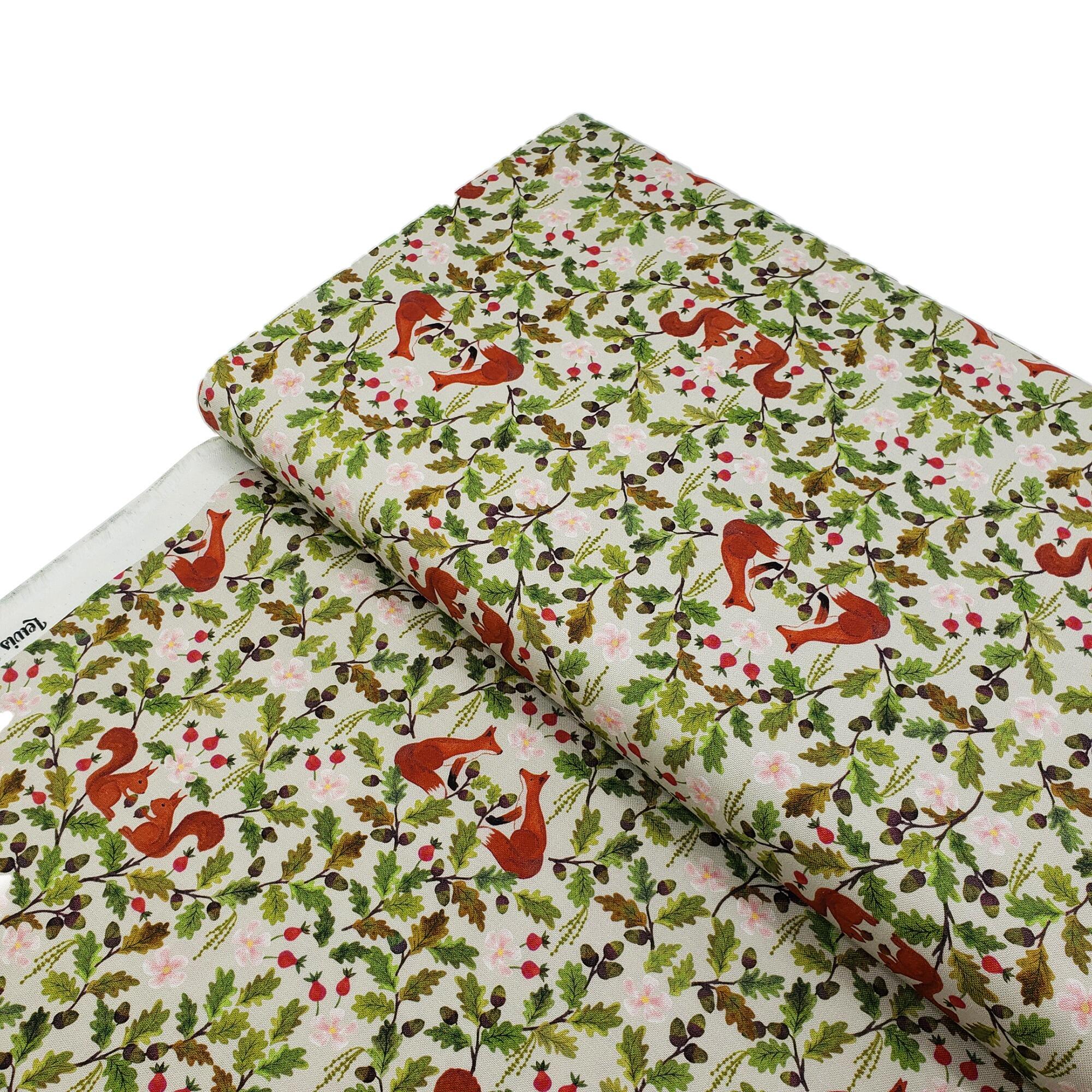 Lewis & Irene,old quercus, owls, acorns, squirrels, foxes, woodland fabric, autumn fabric