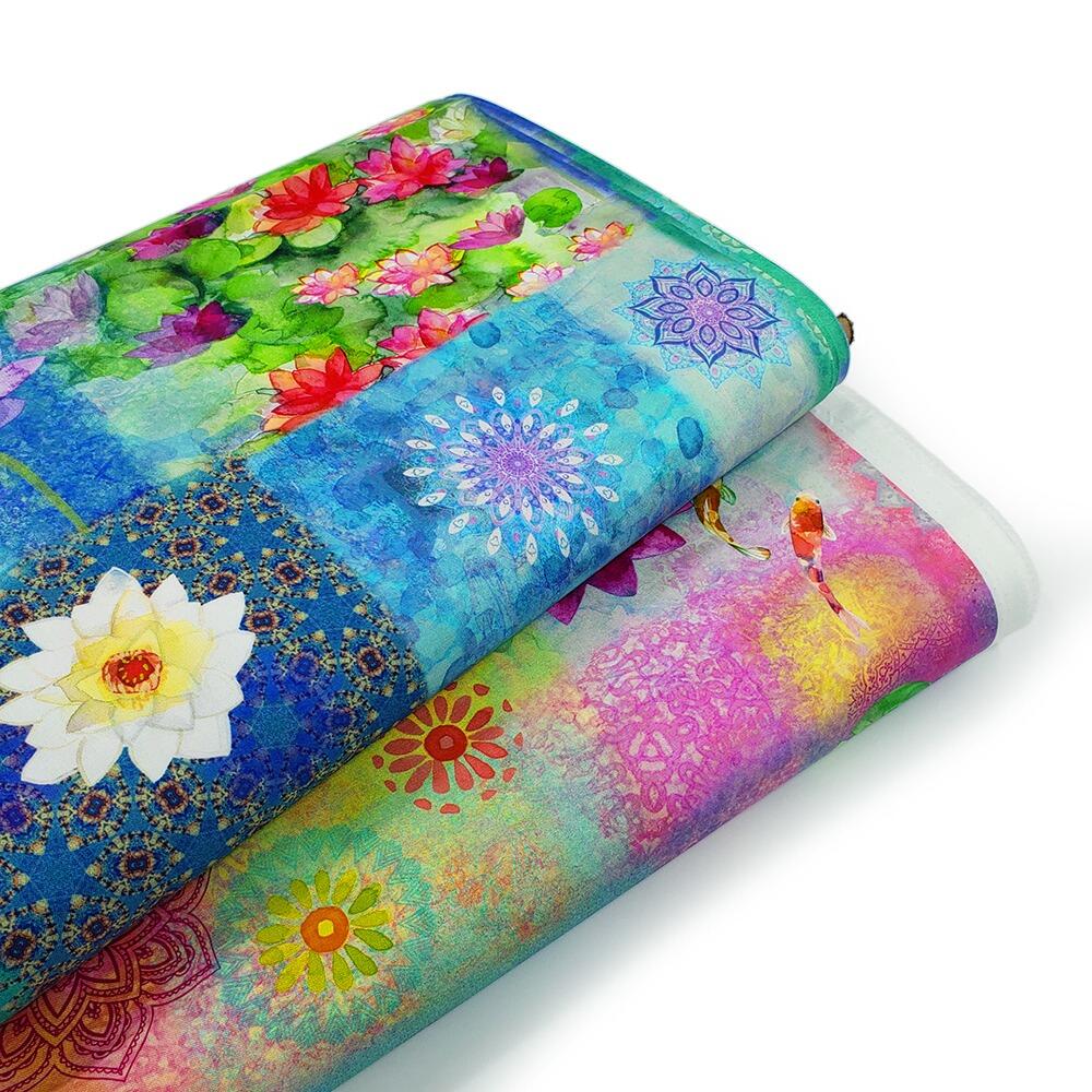 Lily Pond fabric, Sue Zipkin, Clothworks, quilting cotton, floral nature fabric, pond and botanical prints, watercolor style quilting fabric, premium cotton fabric