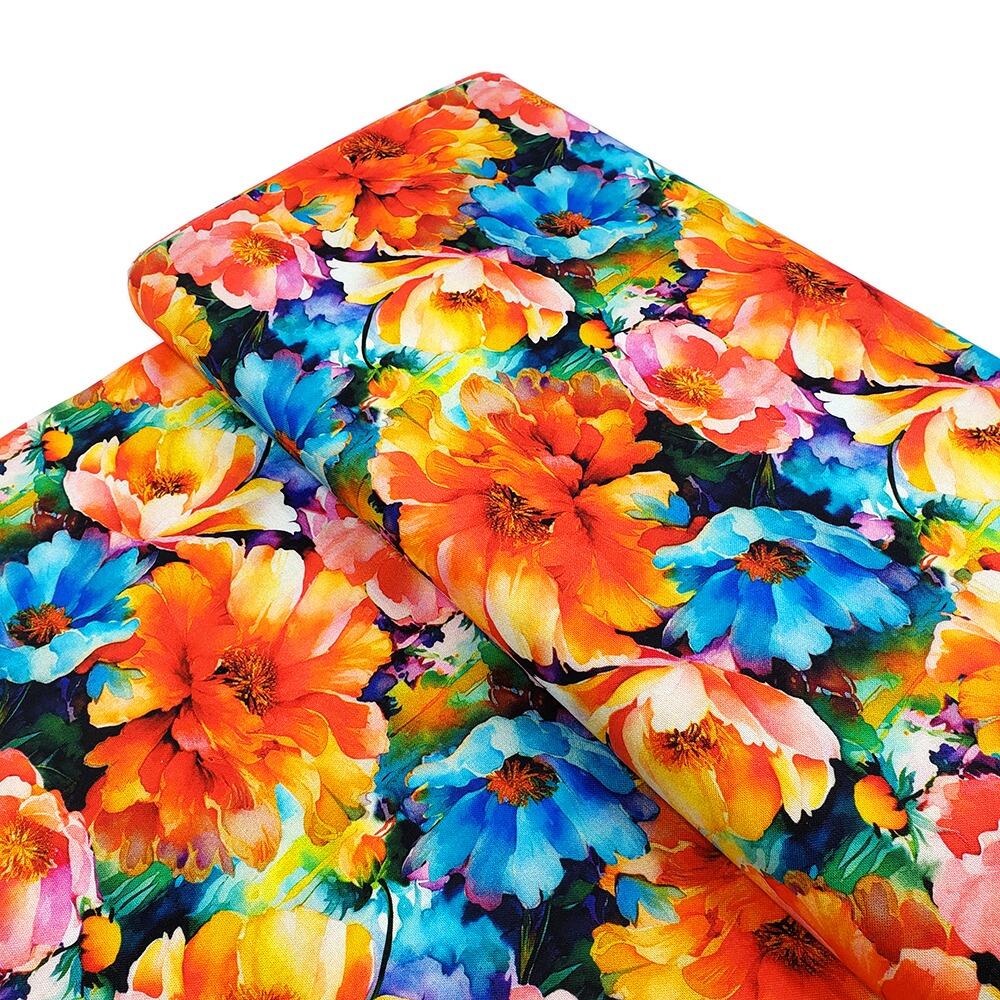 Spring into beauty fabric, 3wishes, blue and pink feathers, pastel florals, watercolour floral fabric