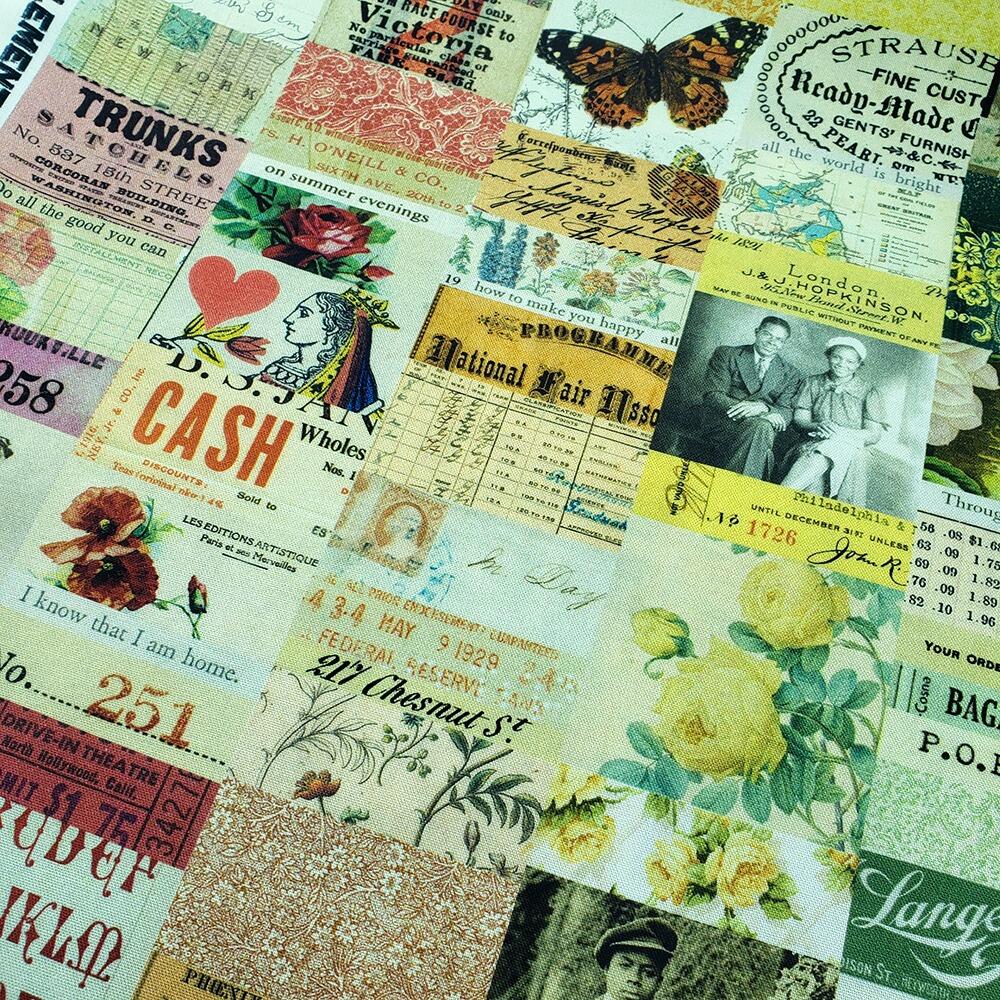 vintage stamps, Tim Holtz fat quarter, palette, junk journal fabric, slow stitch, vintage style, eclectic elements, monochrome, abandoned,PWTH320
