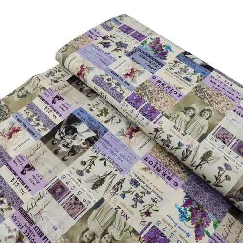 vintage collage, Tim Holtz fat quarter, palette, junk journal fabric, slow stitch, vintage style, eclectic elements, monochrome, abandoned, PWTH300