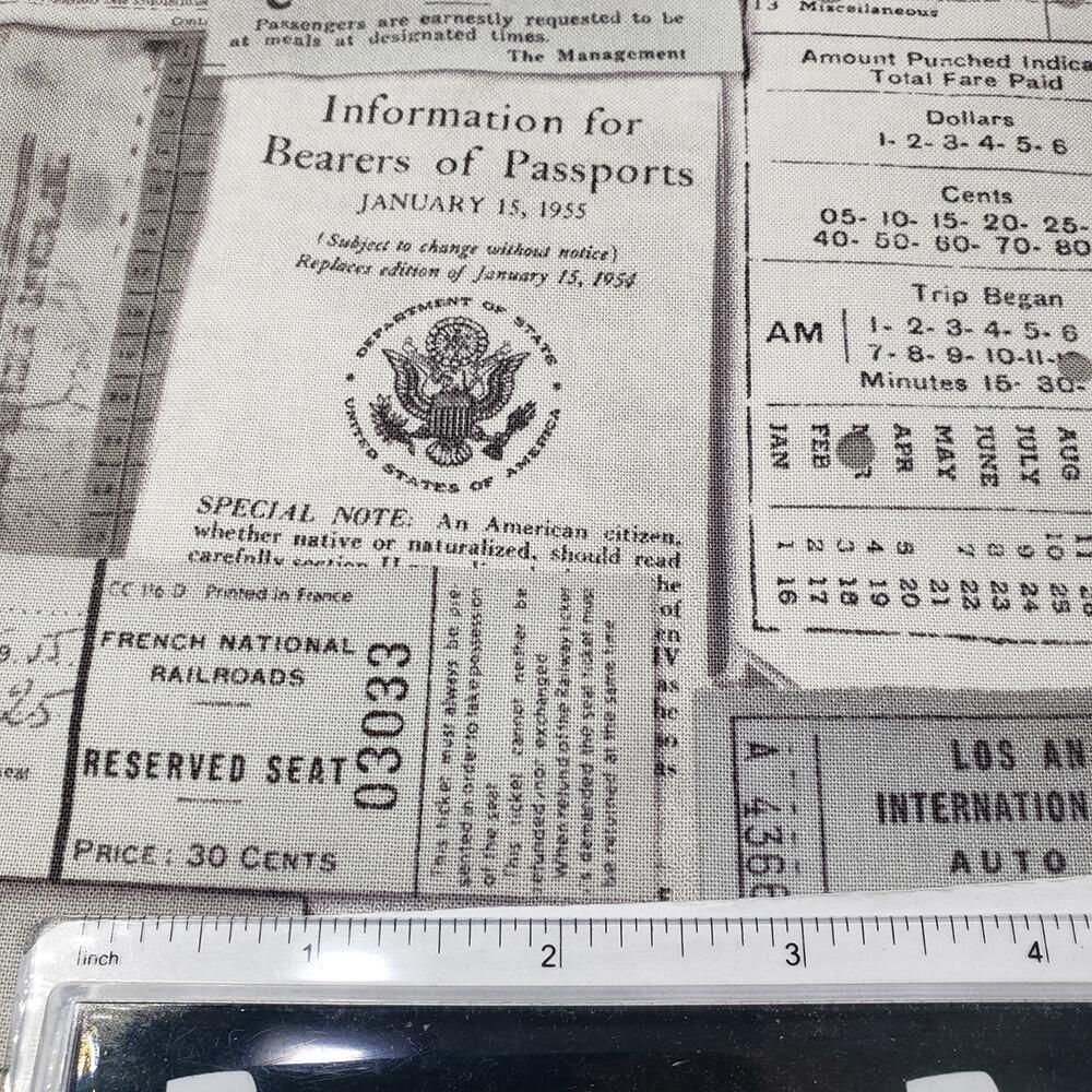 documentation,passports, Tim Holtz fat quarter, palette, junk journal fabric, slow stitch, vintage style, eclectic elements, monochrome, abandoned, PWTH002