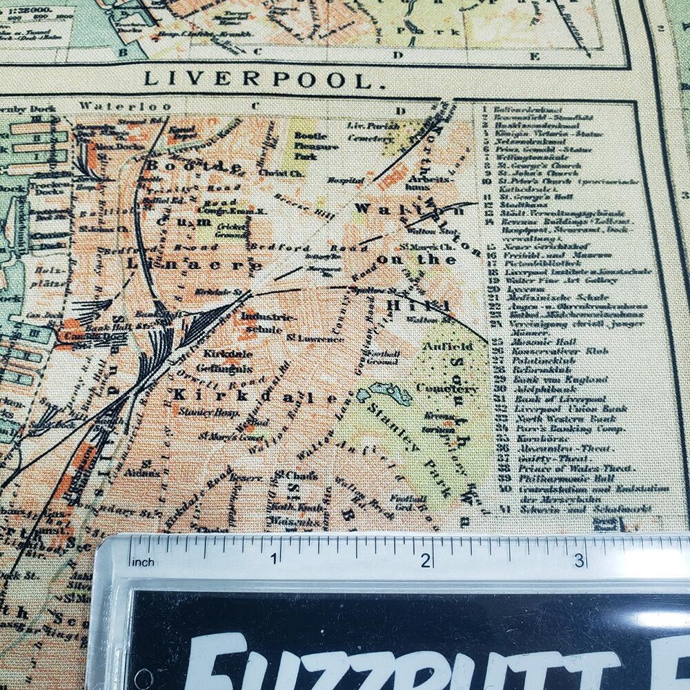 Tim Holtz, Liverpool map, fat quarter, palette, junk journal fabric, slow stitch, vintage style, eclectic elements, monochrome, abandoned, PWTH233