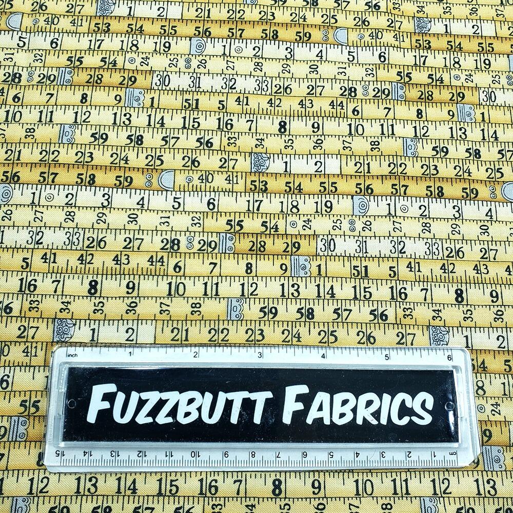 Makower atelier, tape measures fabric, typed sewing words, fashion themed fabric, tailor's fabric