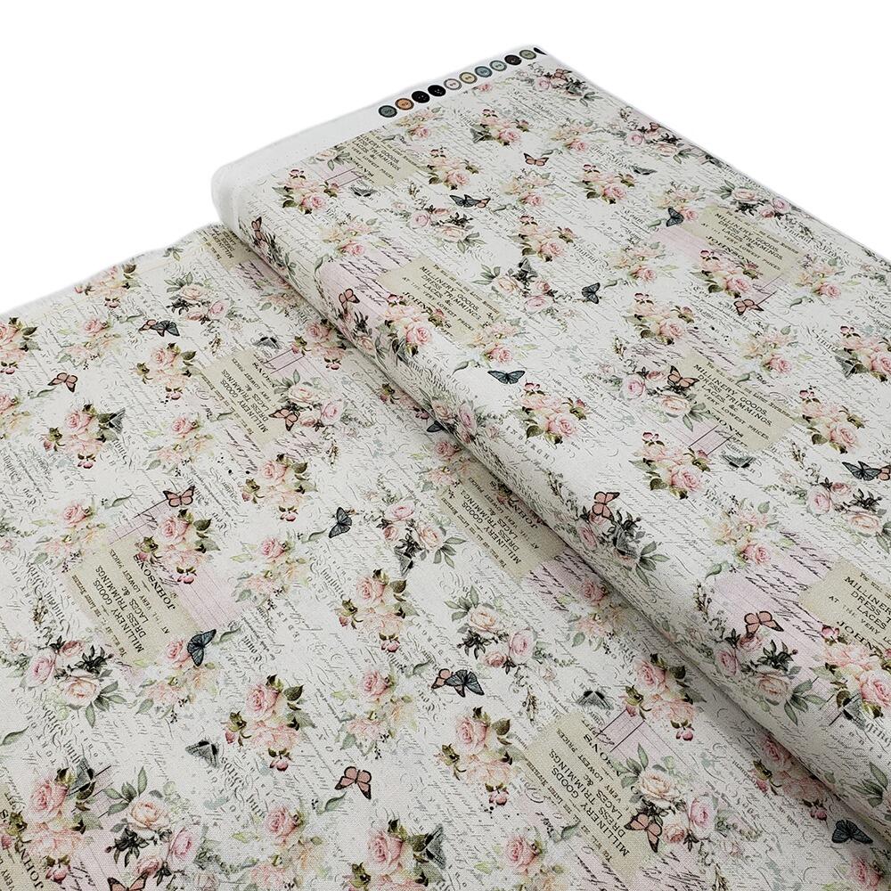 Junk journal fabric, slow stitch fabric, vintage paris, old handwriting, vintage sewing, parisian snippets, blank quilting, sewing themed fabric