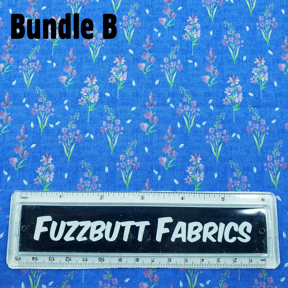 Debbie Shore fabric, bluebell hollow, vintage style floral fabric, bluebells, forest flowers, fat quarter bundles