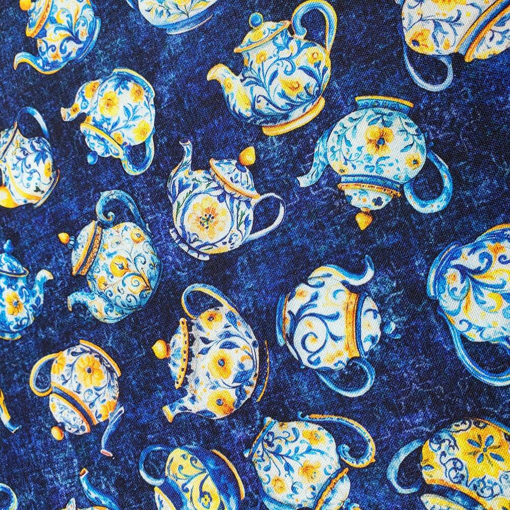 QT fabrics, citrus bliss, lemon trees, vintage teapots, junk journal, slow stitch fabric, butterflies
