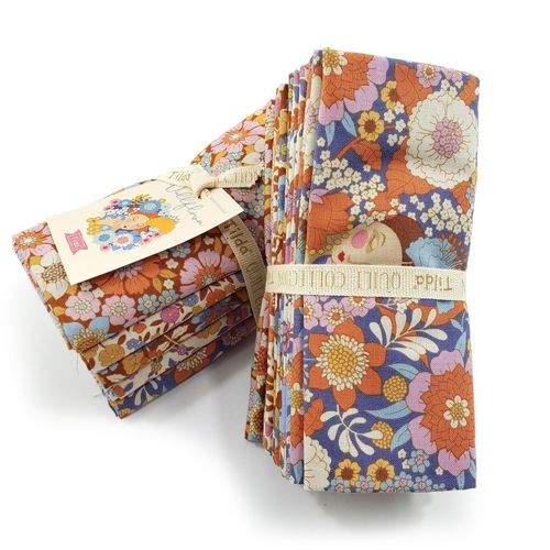 tilda fat quarter bundle, Wallflower, whimsy, floral fabric, fabric squares, cotton squares, patchwork cotton squares, vintage style, cottagecore, slow stitch