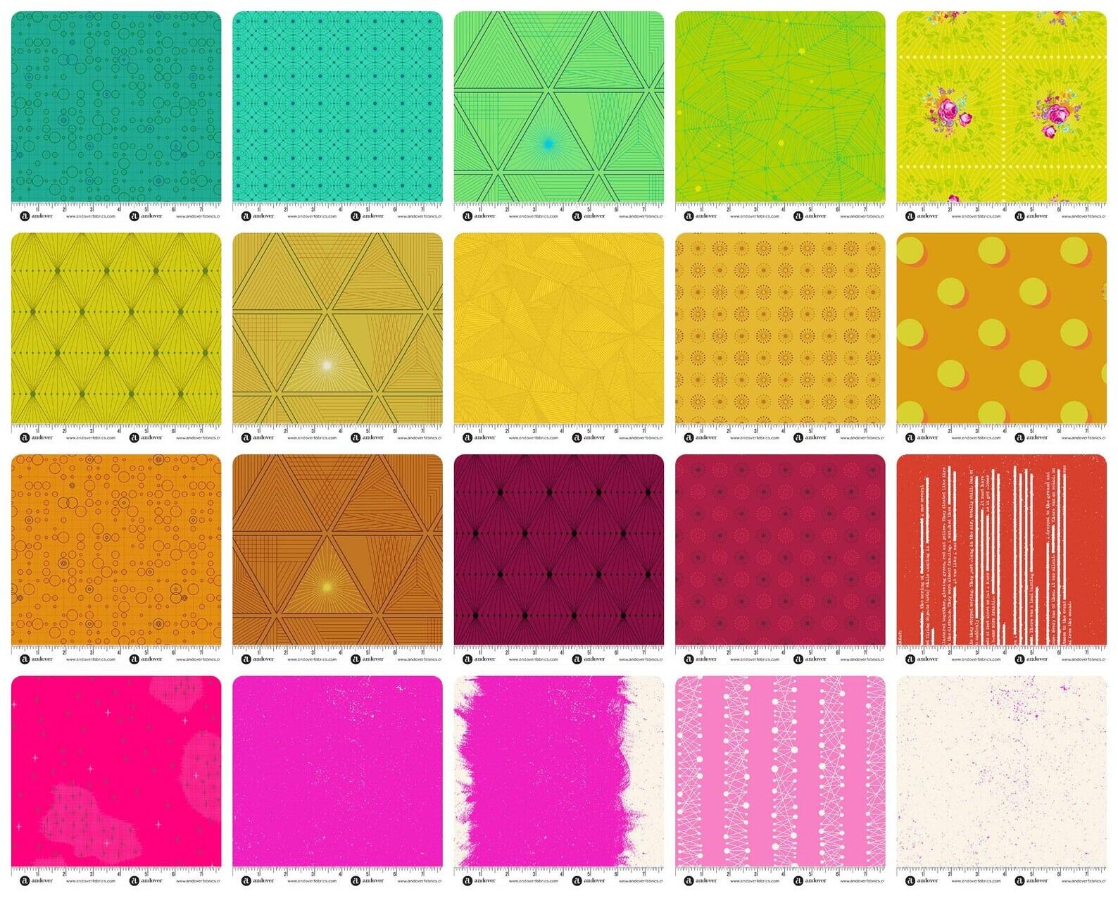 giucy giuce,40, vivd colours,modern quilting, bright, colourful, squares for patchwork, cotton, easy quilting, precut squares,charm pack