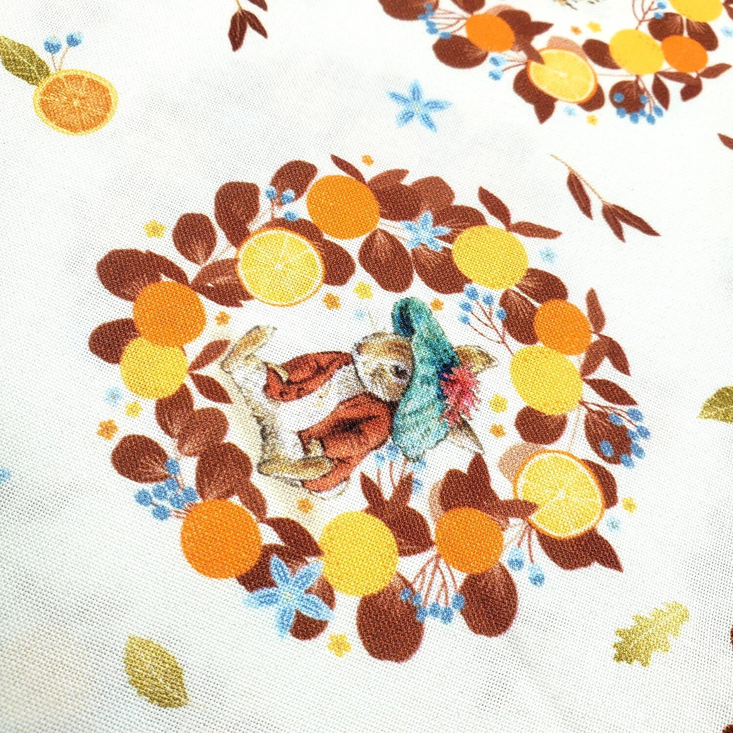 peter rabbit, jemima puddleduck, squirrel nutkin organic cotton fabric