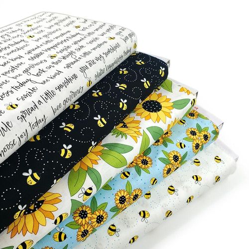 bee fabric, sunny honey, Makower, sunflowers, bees & sunflowers, cotton bee fabric