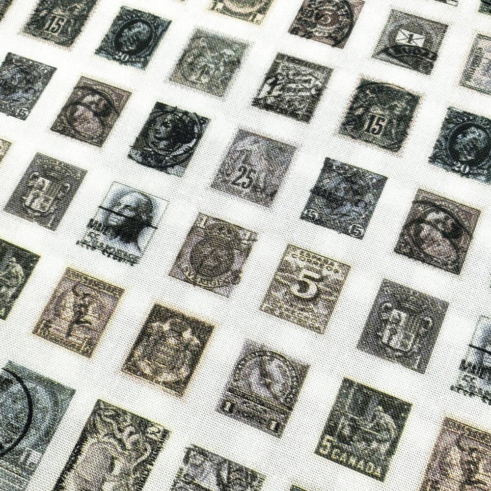 vintage stamps, Tim Holtz fat quarter, palette, junk journal fabric, slow stitch, vintage style, eclectic elements, monochrome, abandoned