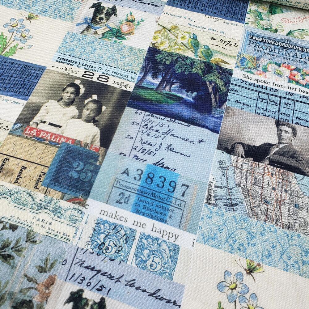 Tim Holtz fat quarter, palette, junk journal fabric, slow stitch, vintage style, eclectic elements, monochrome, abandoned